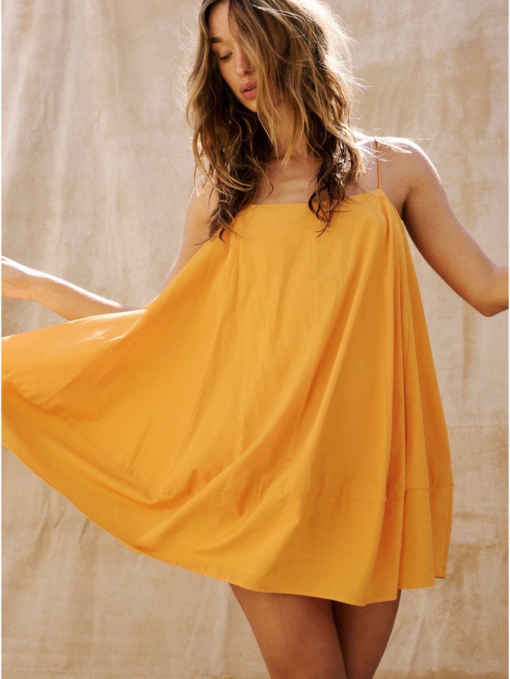 Free People Flowy Spaghetti-Strap Mini Dress in Mustard Yellow